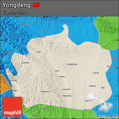 Shaded Relief Map of Yongdeng, political outside
