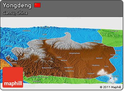Physical Panoramic Map of Yongdeng, political outside