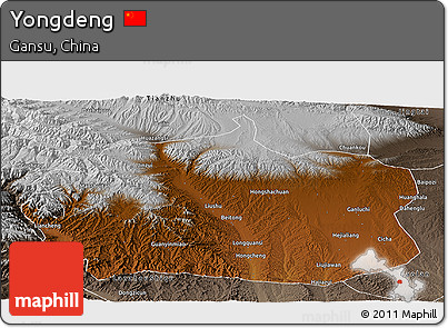 Physical Panoramic Map of Yongdeng, semi-desaturated