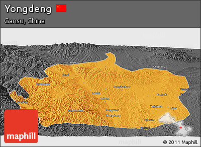 Political Panoramic Map of Yongdeng, darken, desaturated
