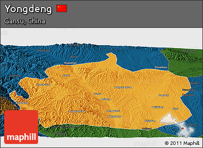 Political Panoramic Map of Yongdeng, darken