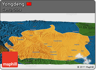 Political Panoramic Map of Yongdeng, darken