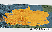 Political Panoramic Map of Yongdeng, darken, semi-desaturated