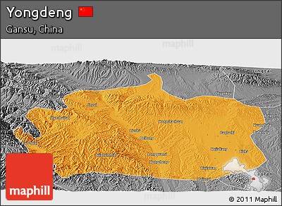 Political Panoramic Map of Yongdeng, desaturated
