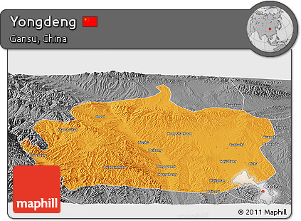 Political Panoramic Map of Yongdeng, desaturated