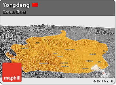 Political Panoramic Map of Yongdeng, desaturated