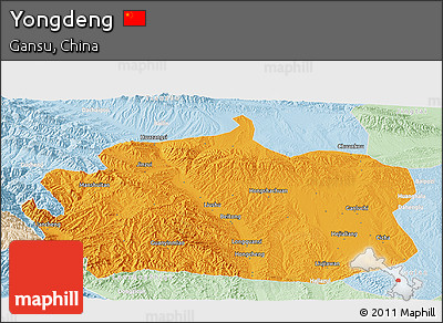 Political Panoramic Map of Yongdeng, lighten