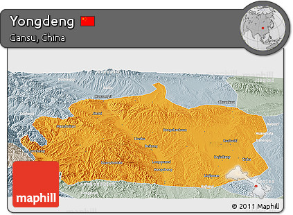 Political Panoramic Map of Yongdeng, lighten, semi-desaturated