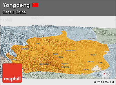 Political Panoramic Map of Yongdeng, lighten, semi-desaturated