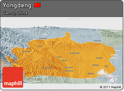Political Panoramic Map of Yongdeng, lighten, semi-desaturated