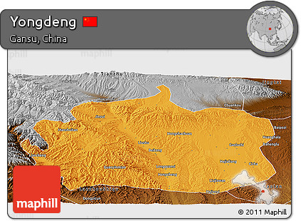 Political Panoramic Map of Yongdeng, physical outside