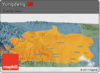 Political Panoramic Map of Yongdeng, semi-desaturated