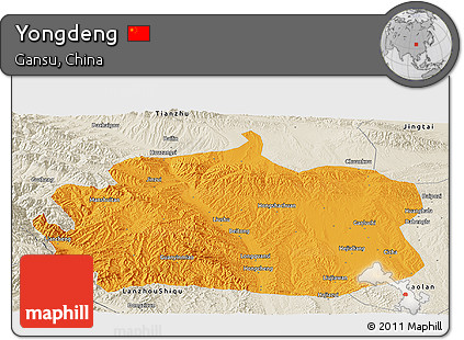 Political Panoramic Map of Yongdeng, shaded relief outside