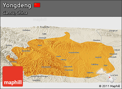 Political Panoramic Map of Yongdeng, shaded relief outside