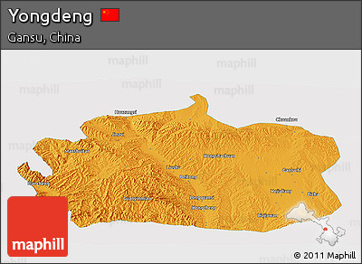Political Panoramic Map of Yongdeng, single color outside