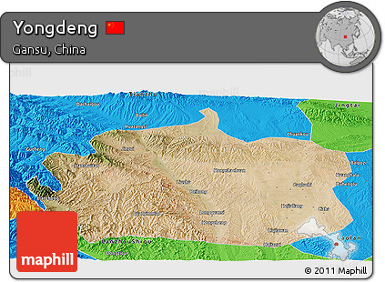 Satellite Panoramic Map of Yongdeng, political outside