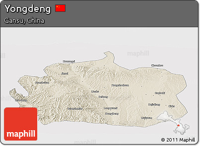 Shaded Relief Panoramic Map of Yongdeng, cropped outside
