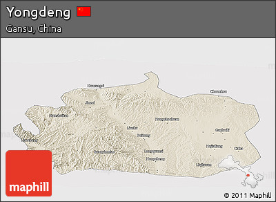 Shaded Relief Panoramic Map of Yongdeng, cropped outside