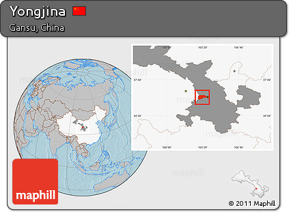 Gray Location Map of Yongjina, highlighted country, highlighted parent region, hill shading