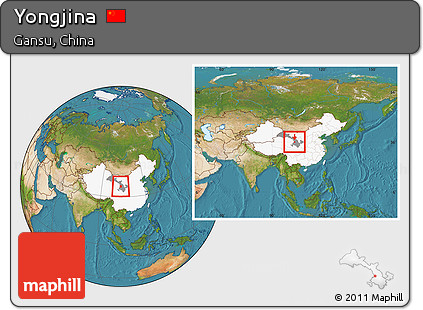Satellite Location Map of Yongjina, highlighted country, highlighted parent region, within the entire country