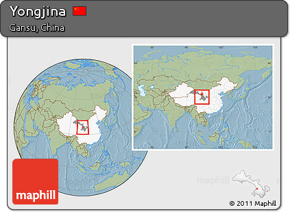 Savanna Style Location Map of Yongjina, highlighted country, highlighted parent region, within the entire country, hill shading