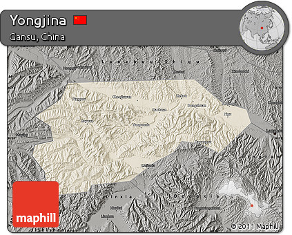 Shaded Relief Map of Yongjina, darken, semi-desaturated
