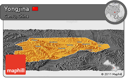 Political Panoramic Map of Yongjina, darken, desaturated