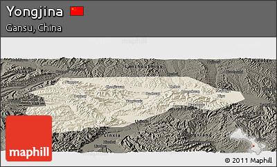 Shaded Relief Panoramic Map of Yongjina, darken