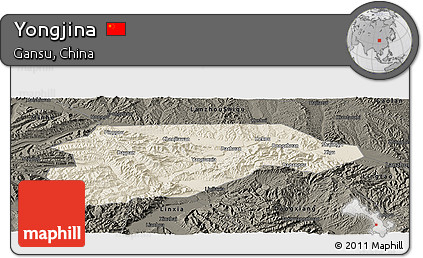 Shaded Relief Panoramic Map of Yongjina, darken