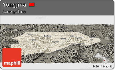 Shaded Relief Panoramic Map of Yongjina, darken