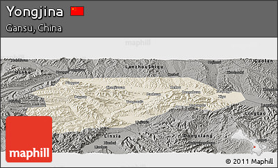 Shaded Relief Panoramic Map of Yongjina, darken, semi-desaturated