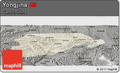 Shaded Relief Panoramic Map of Yongjina, darken, semi-desaturated