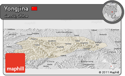 Shaded Relief Panoramic Map of Yongjina, desaturated