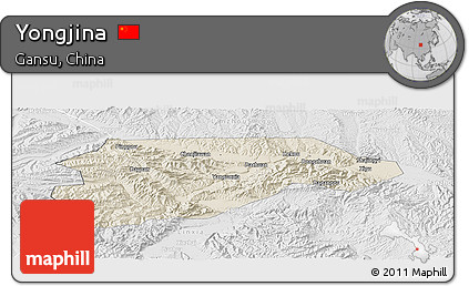 Shaded Relief Panoramic Map of Yongjina, lighten, desaturated