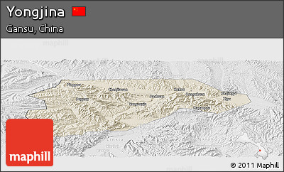 Shaded Relief Panoramic Map of Yongjina, lighten, desaturated
