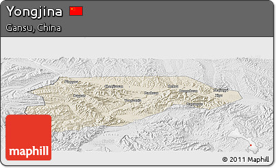 Shaded Relief Panoramic Map of Yongjina, lighten, desaturated