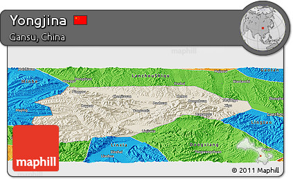 Shaded Relief Panoramic Map of Yongjina, political outside