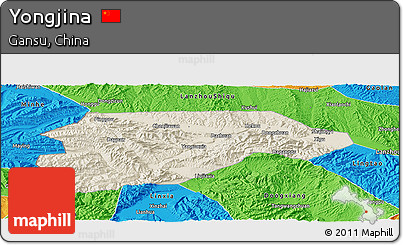 Shaded Relief Panoramic Map of Yongjina, political outside