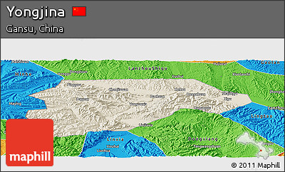 Shaded Relief Panoramic Map of Yongjina, political outside