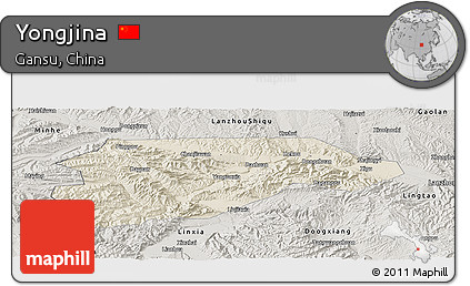 Shaded Relief Panoramic Map of Yongjina, semi-desaturated