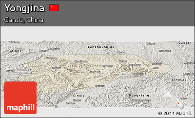 Shaded Relief Panoramic Map of Yongjina, semi-desaturated