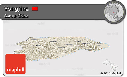 Shaded Relief Panoramic Map of Yongjina, single color outside