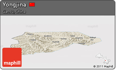 Shaded Relief Panoramic Map of Yongjina, single color outside