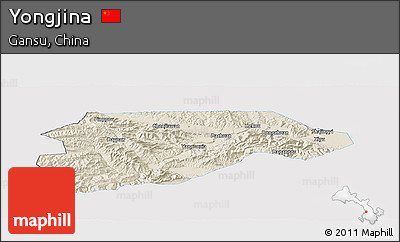 Shaded Relief Panoramic Map of Yongjina, single color outside