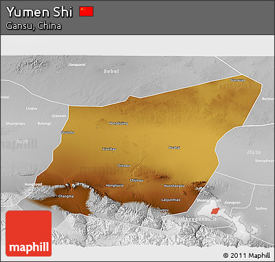 Physical 3D Map of Yumen Shi, lighten, desaturated