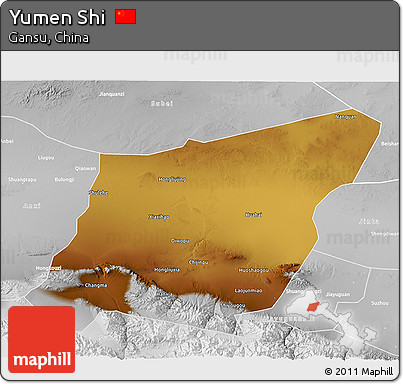 Physical 3D Map of Yumen Shi, lighten, desaturated