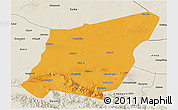 Political 3D Map of Yumen Shi, shaded relief outside