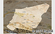 Satellite 3D Map of Yumen Shi, darken