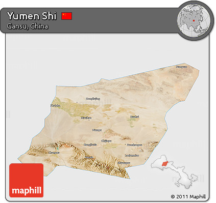 Satellite 3D Map of Yumen Shi, single color outside