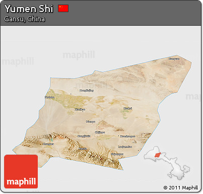 Satellite 3D Map of Yumen Shi, single color outside